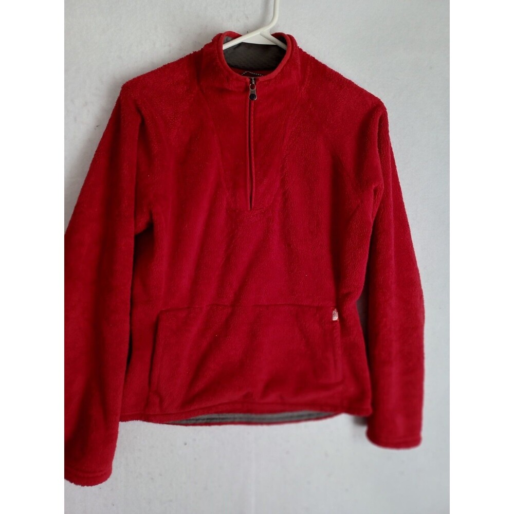 The North Face Jacket Womens Small Red 1/4 Zip Fleece Mock Neck Solid Faux Fur